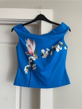 Ted Baker Cobalt Blue Floral Off-Shoulder Top
